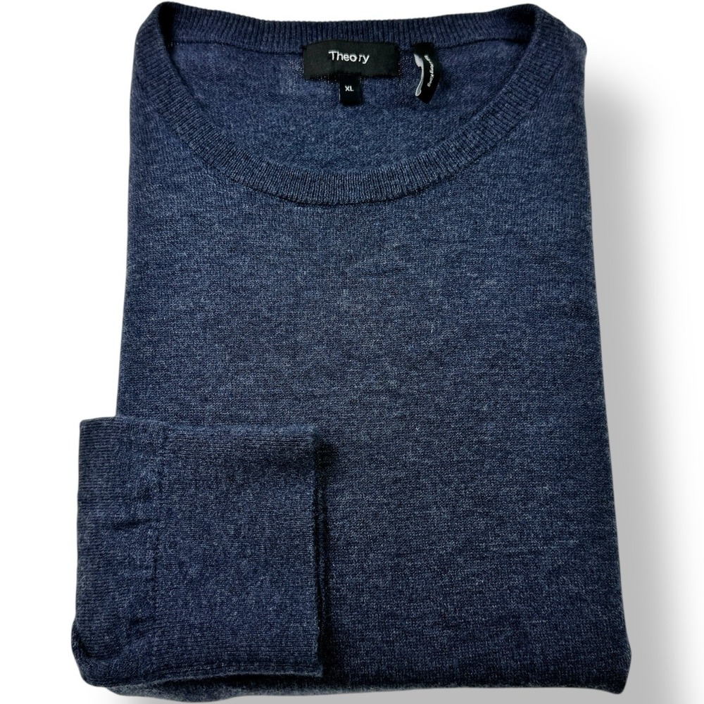 Theory Blue Crewneck Pullover Sweater Men's Size XL Merino Wool Nylon